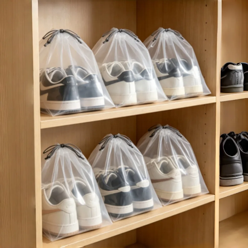 Men Shoes Essentials - 5Pcs Clear Travel Drawstring Shoe Bags,
