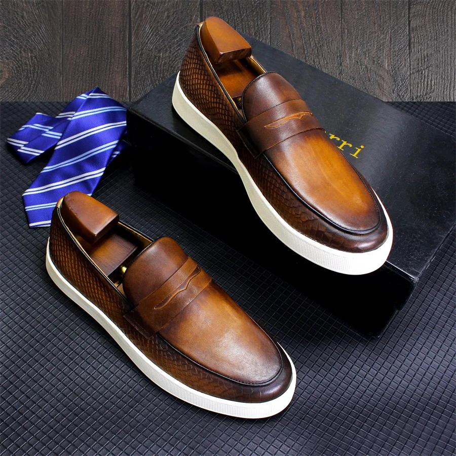 Men Shoes Clearance - Handmade Genuine Leather Men's Loafers Red