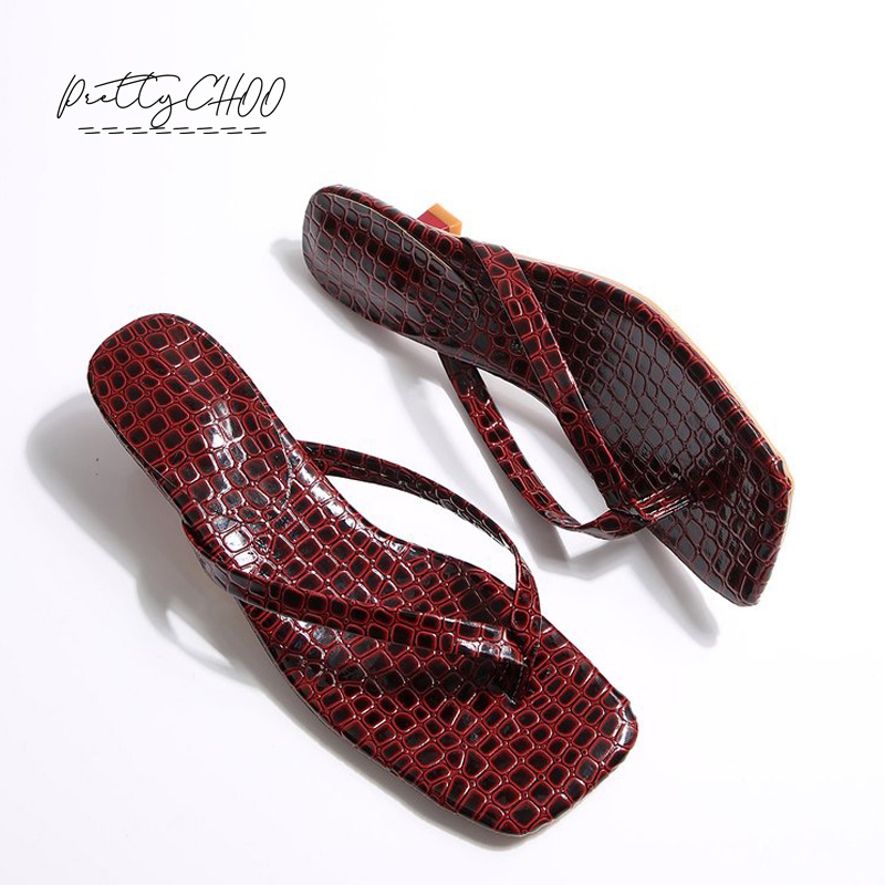 Men Shoes Size - Crocodile Print Kitten Heel Flip Flops