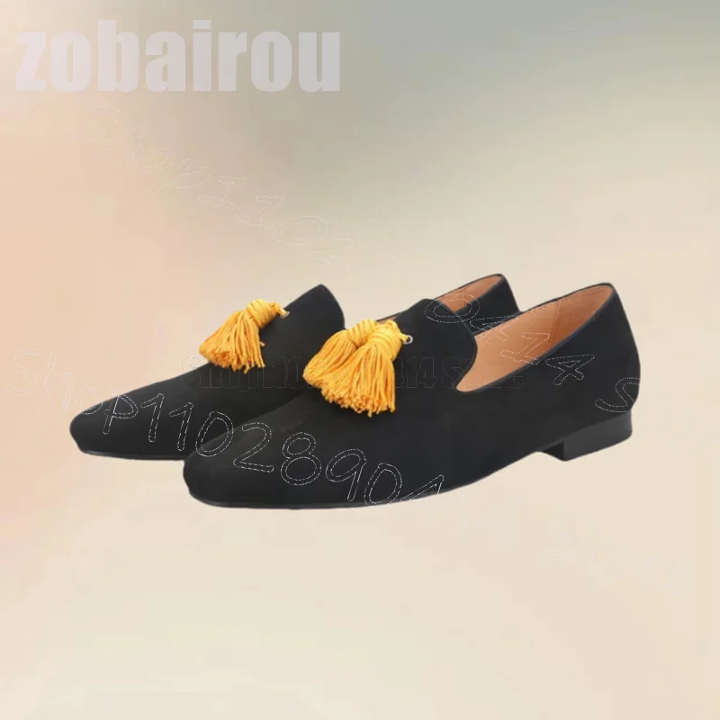 Yellow Tassels Decor Black Sue – Men'S Shoes Yellow And Black recenzja i cena